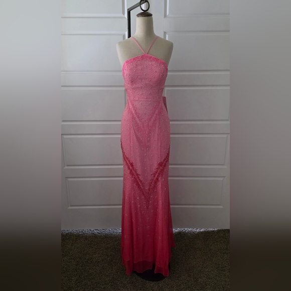 Do You Love Me Dresses & Skirts - Pink Ombre Beaded A-line Halter Evening Gown